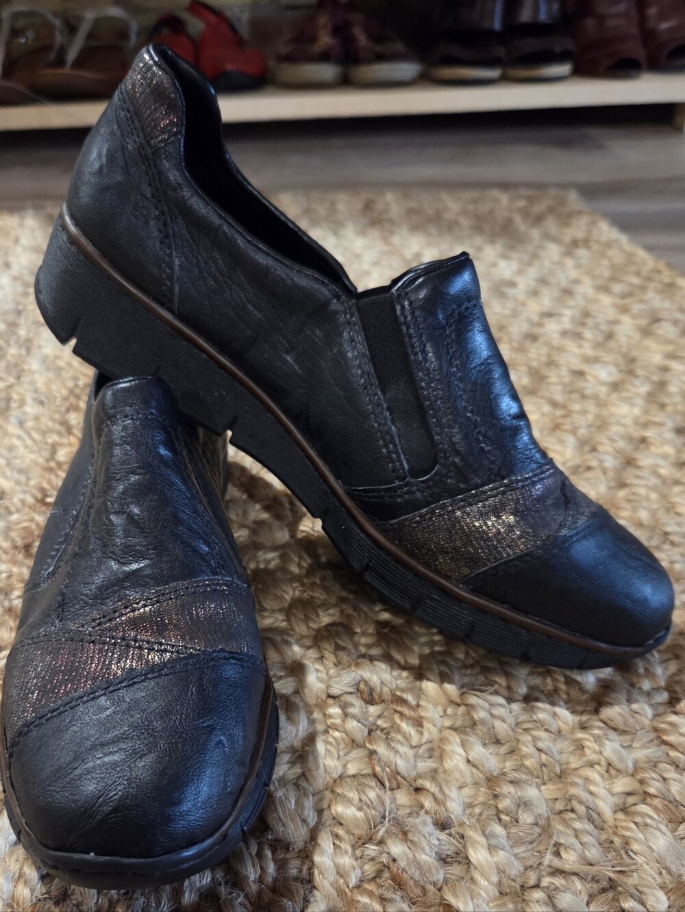 Rieker Gargano Black Slip-On Comfort Loafers Eu 41